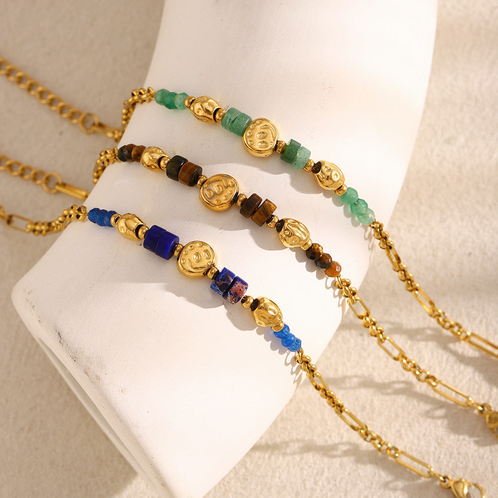 Bracciale da donna in acciaio inossidabile placcato oro 18 carati con geometria retrò minimalista, fatto a mano con pietra naturale