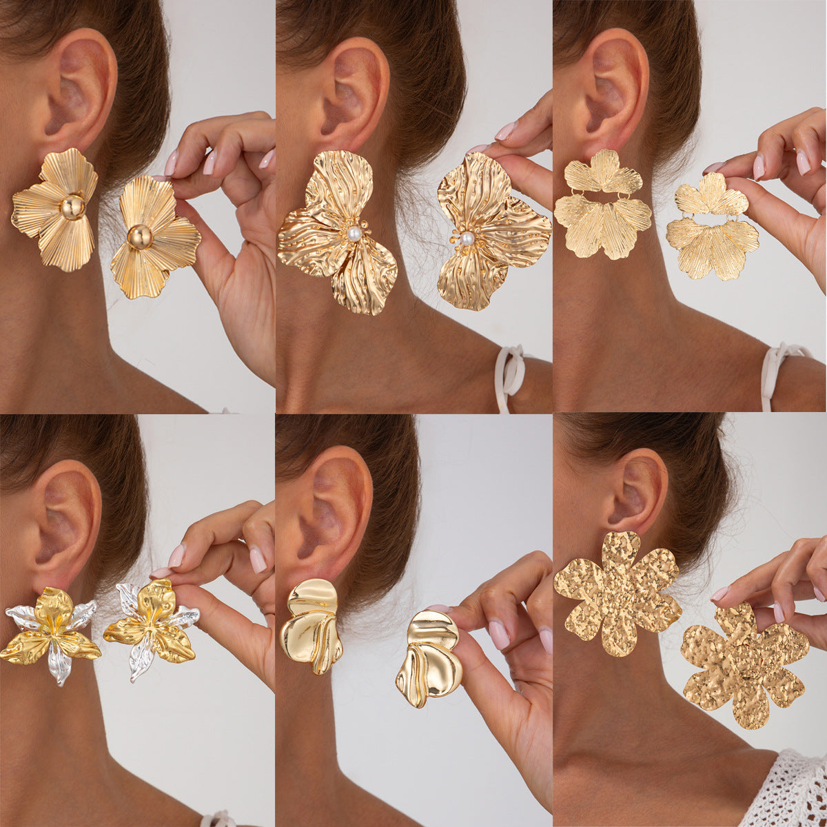 Elegant Plated Alloy Floral Stud Earrings for Women