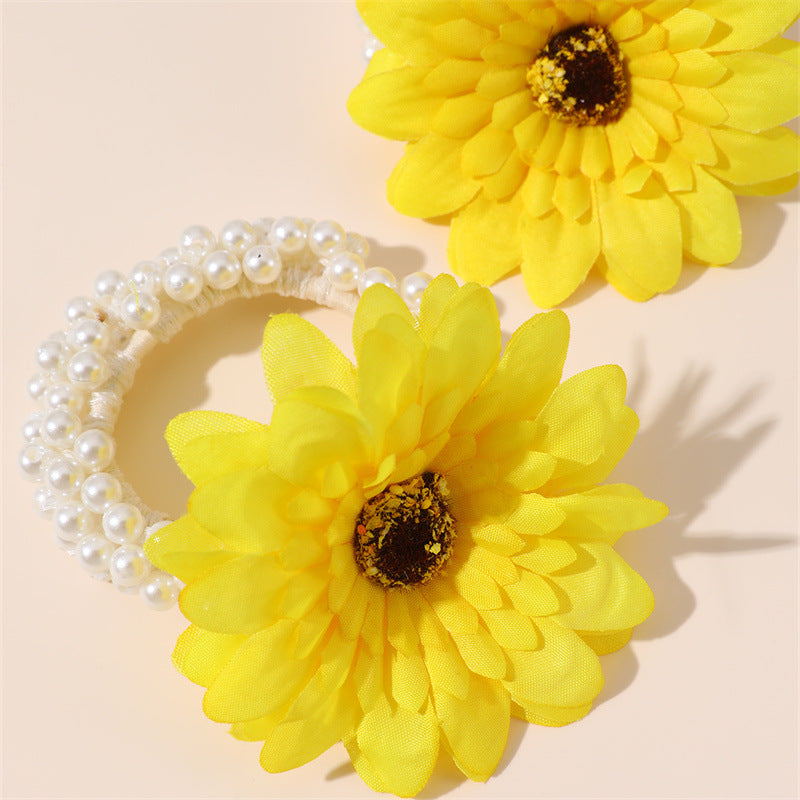 Bonita goma de pelo de Margarita y Perla para niños, accesorio de pelo de tela de la colección de primavera