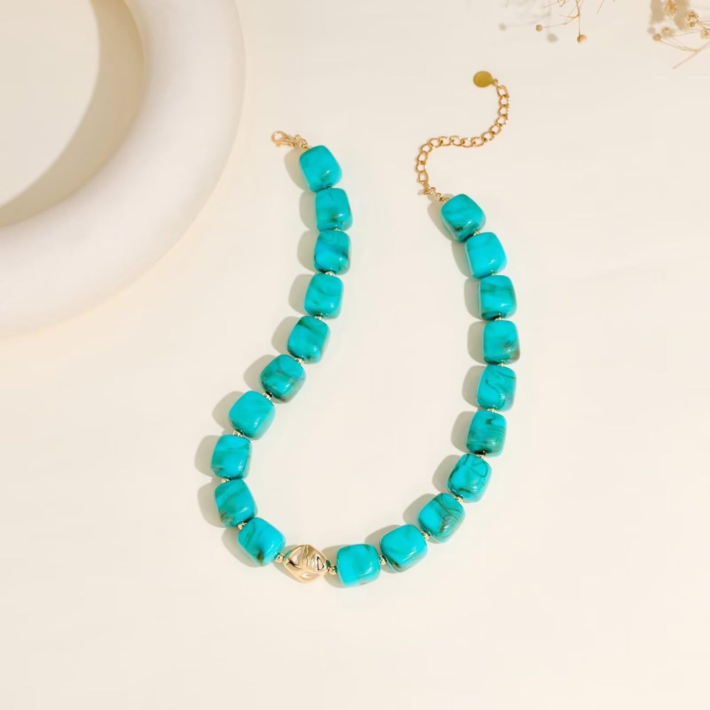 Luxury Geometric Resin Pendant Acrylic Ball Chain Necklace for Women