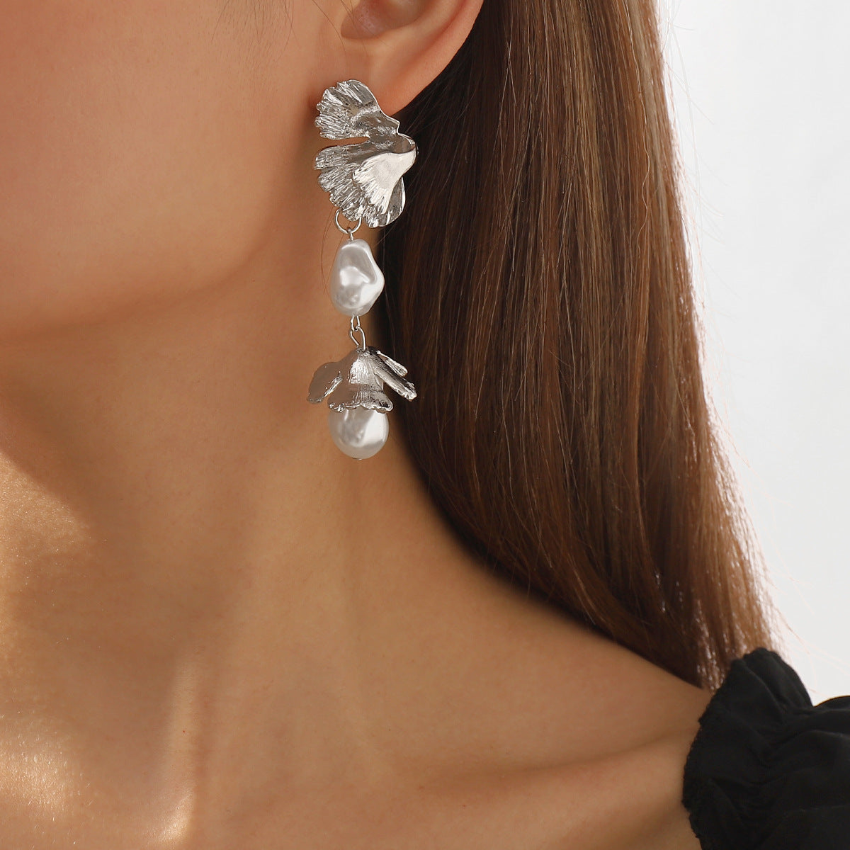 Pendientes Barrocos de Perlas Irregulares de Forma Geométrica con Base de Aleación y Acabado Tipo Pedrería, Galvanizados para Mujer