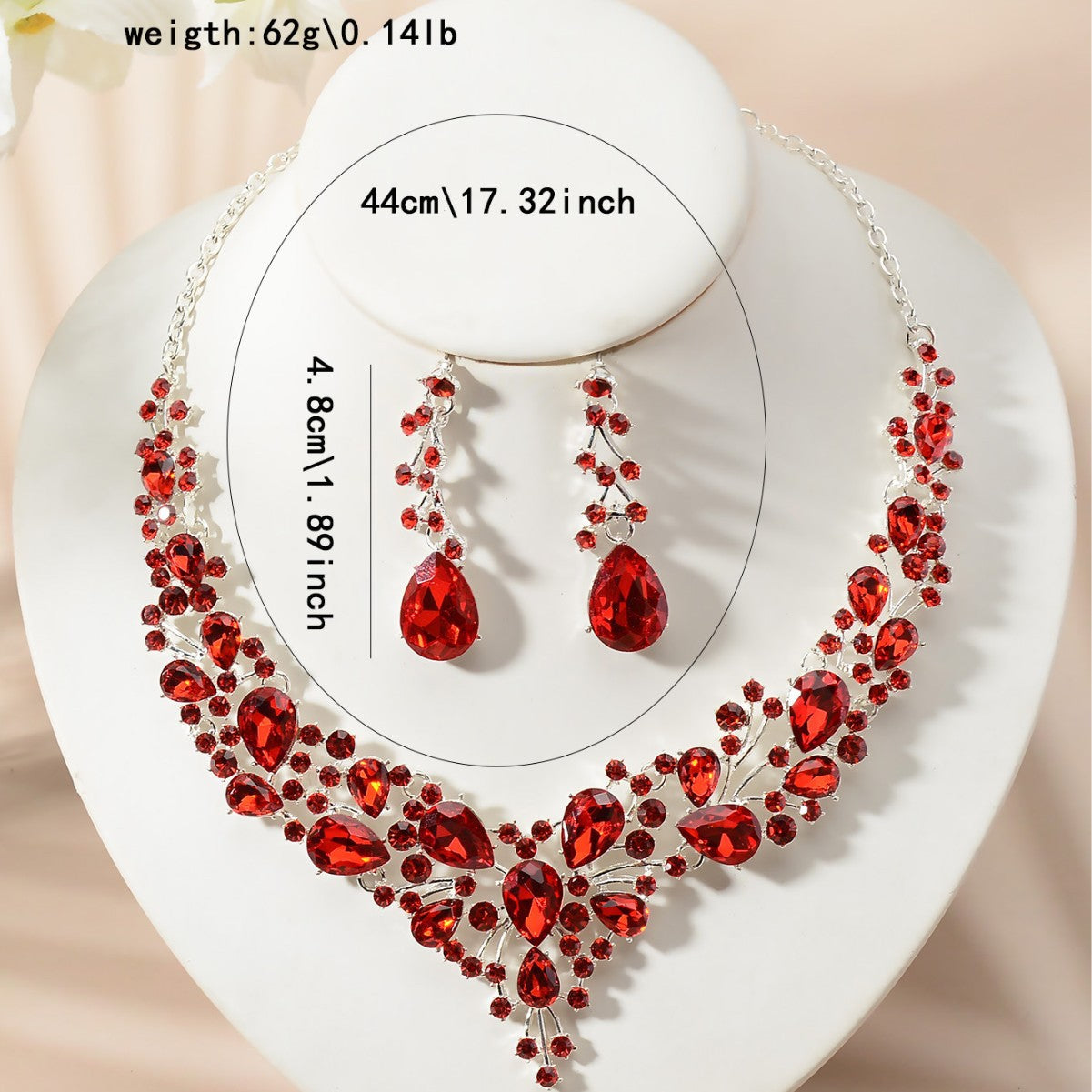 Luxury Elegant Floral Rhinestone Plated Necklace and Earring Set for Women Wedding Party