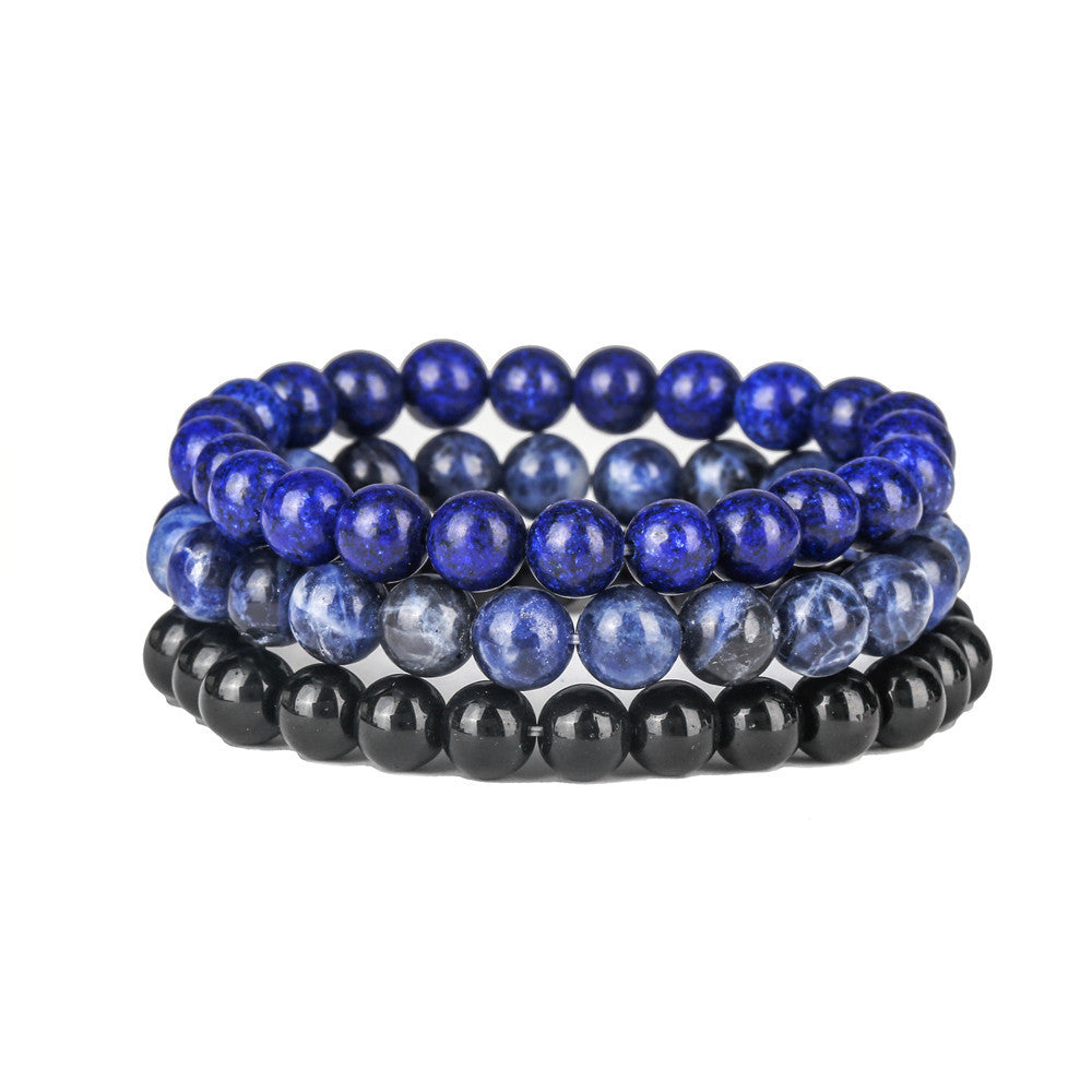 Bohemian Style Rose Quartz and Black Agate Beaded Stretch Bracelet Unisex Geometric Yoga Prayer Beads