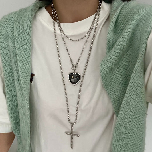 Collar con colgante de corazón, chapado en aleación, multicapa, estilo vintage minimalista para mujer
