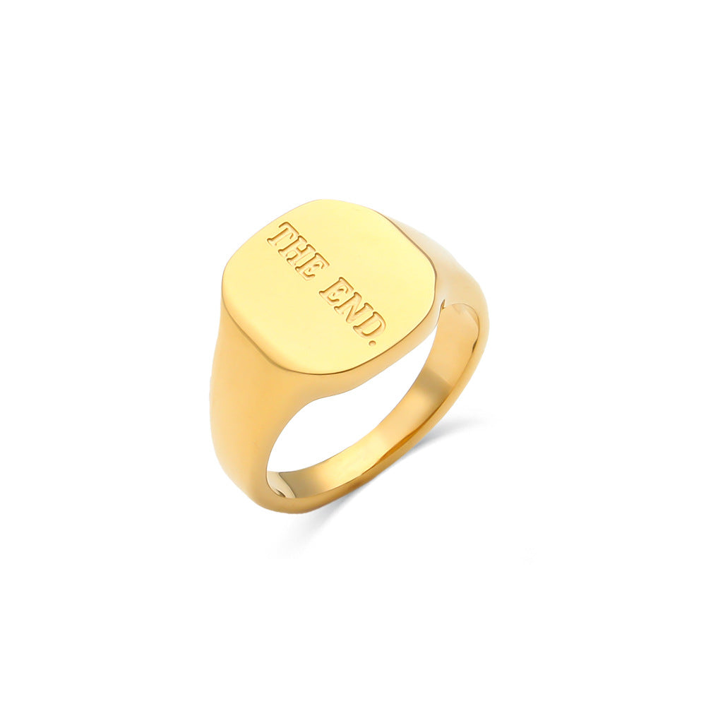 Minimalist Letter-Shaped Titanium Steel Ring with 18K Gold Plating for Women
