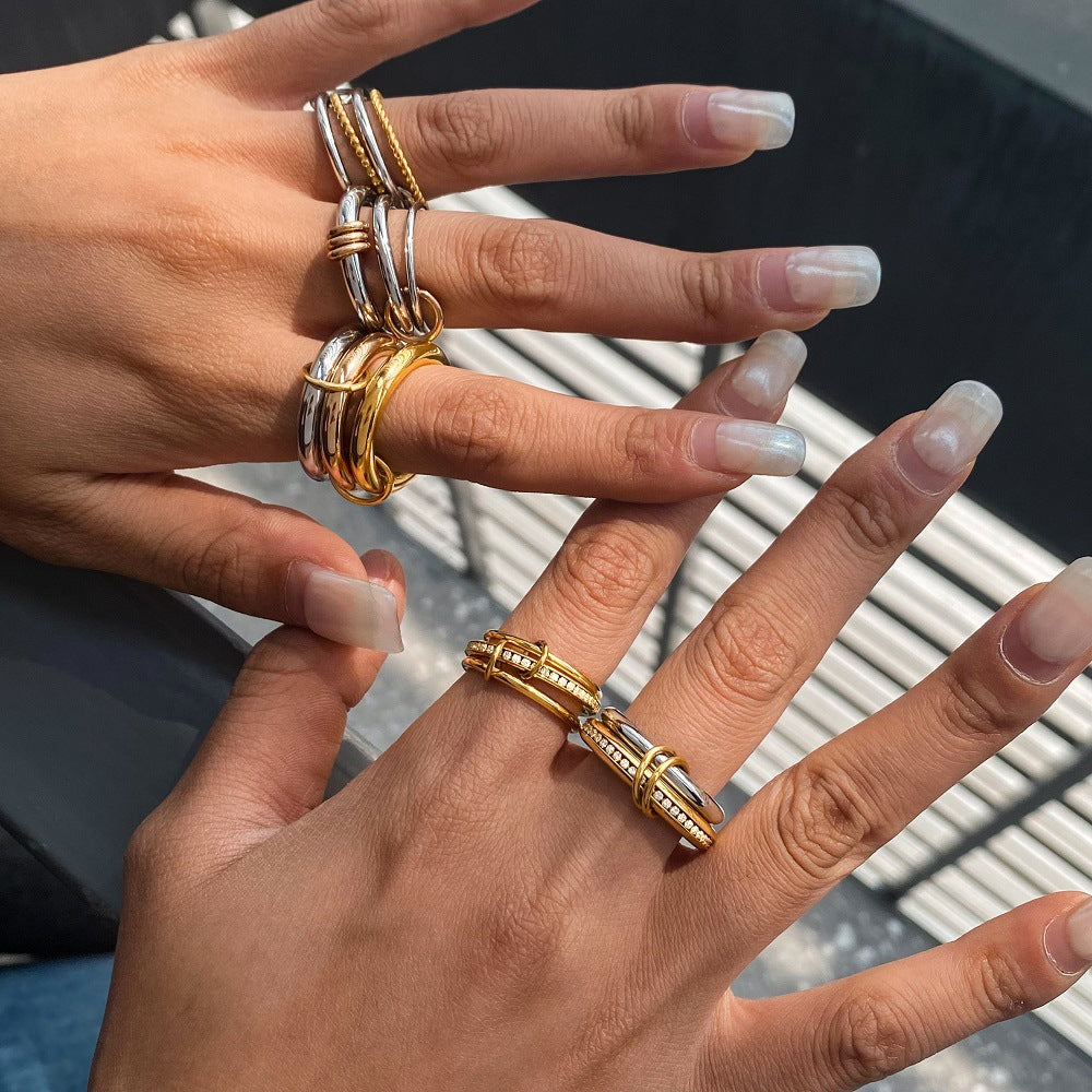 Anillo chapado de acero inoxidable geométrico para mujer