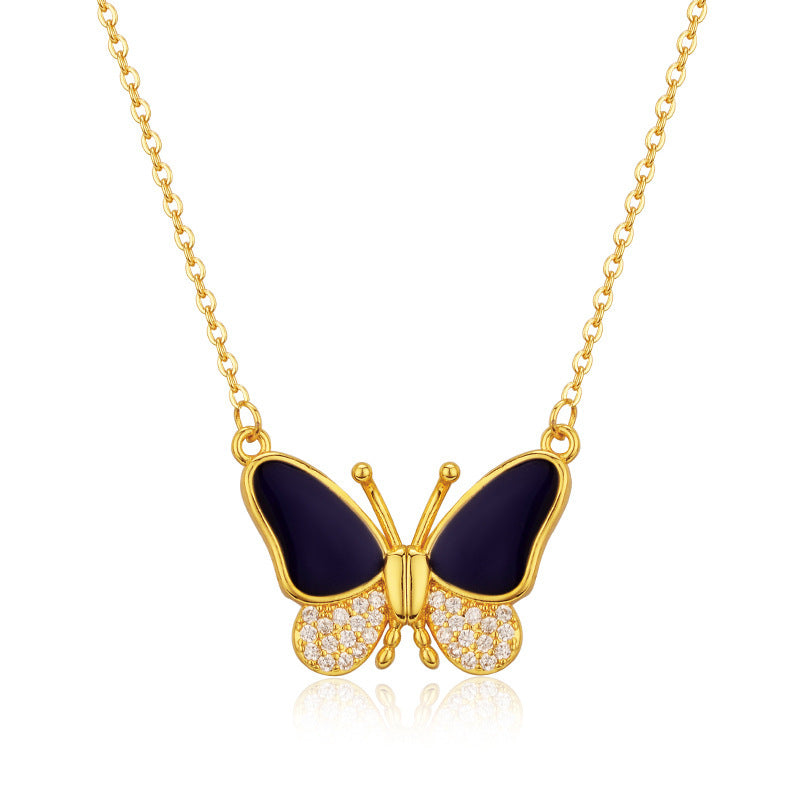 Color Changing Butterfly Magnetic Necklace Titanium Steel Plated Brass Pendant Singapore Chain Unisex Jewelry