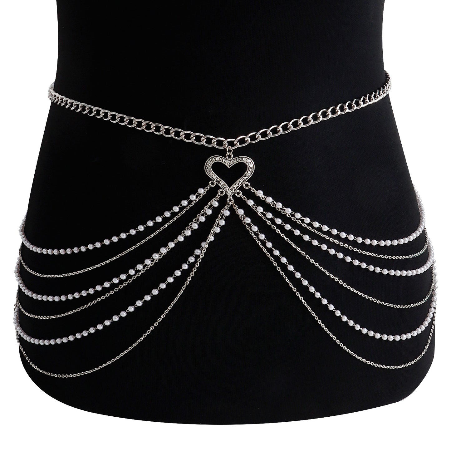 Punk Style Multi-Layer Tassel Aluminum Waist Chain with Imitation Pearl Accents for Women