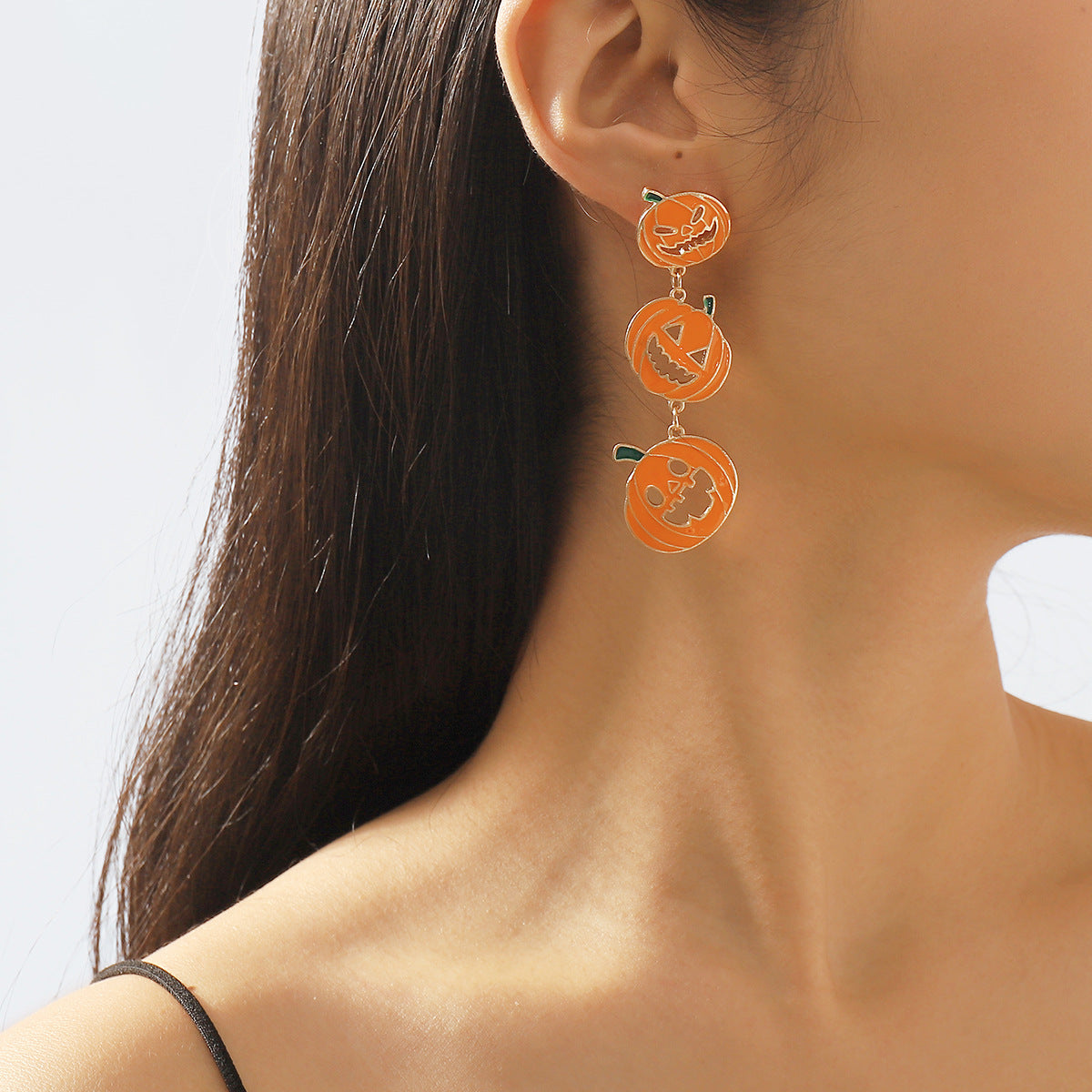 Halloween Pumpkin Earrings for Women with Geometric Shape Alloy Construction and Enamel Finish in Playful Edgy Style