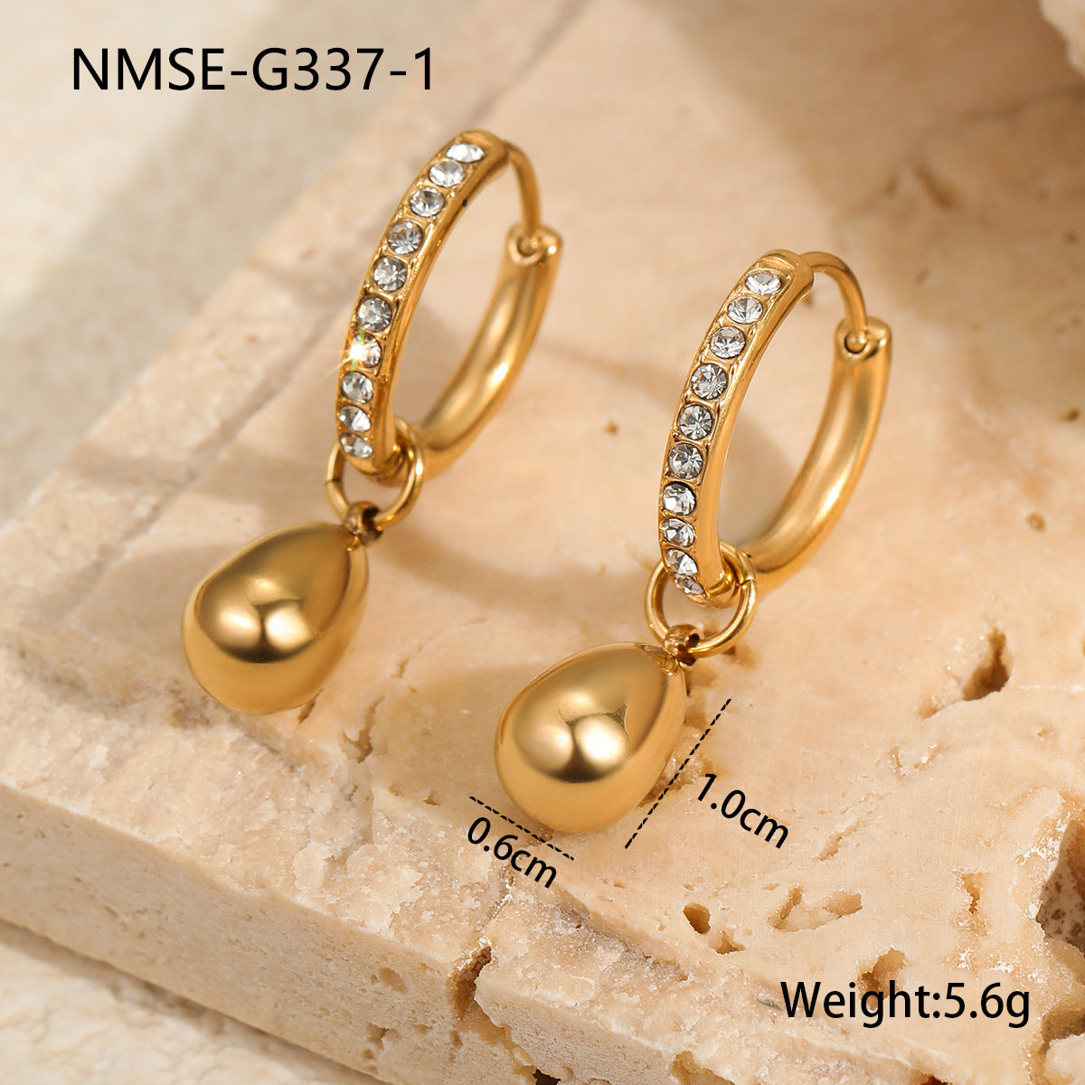 Fashionable Geometric Stainless Steel Hoop Earrings with 18K Gold Plating and Rhinestone Inlay for Women
