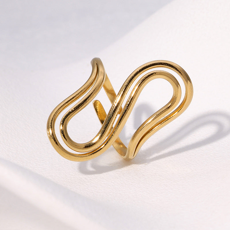 Minimalist Geometric S-Shaped Stainless Steel Ring for Women with Plated Finish