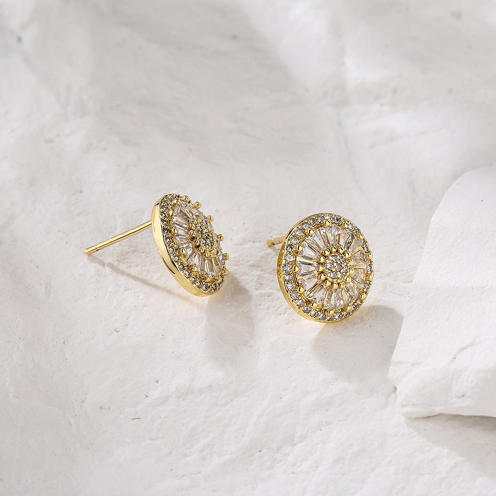 Geometric Women's Earrings in Copper with 18K Gold Plating and Micro-Paved Zirconia