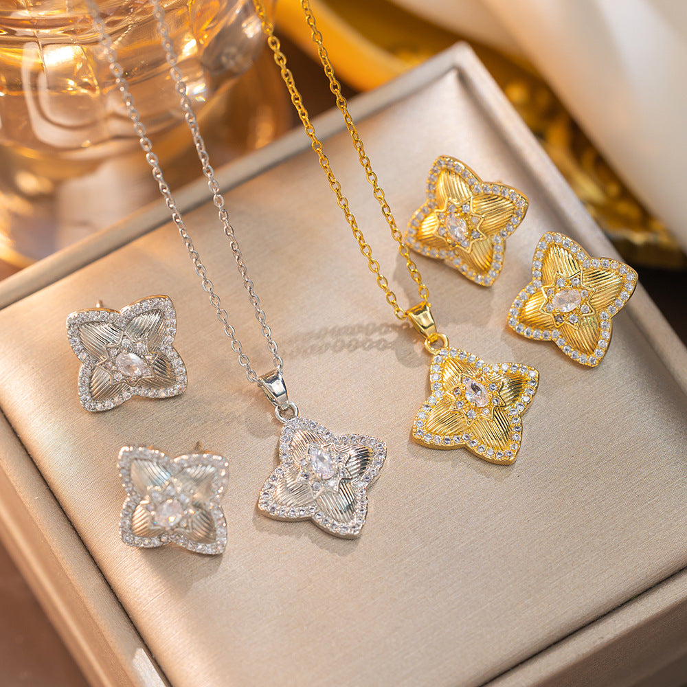 Set di collane da donna minimaliste geometriche in acciaio al titanio con catena a serpente e zirconi micro-pavé