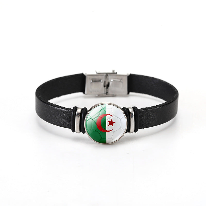 Unisex Geometric Round Leather Bracelet with Snap Button