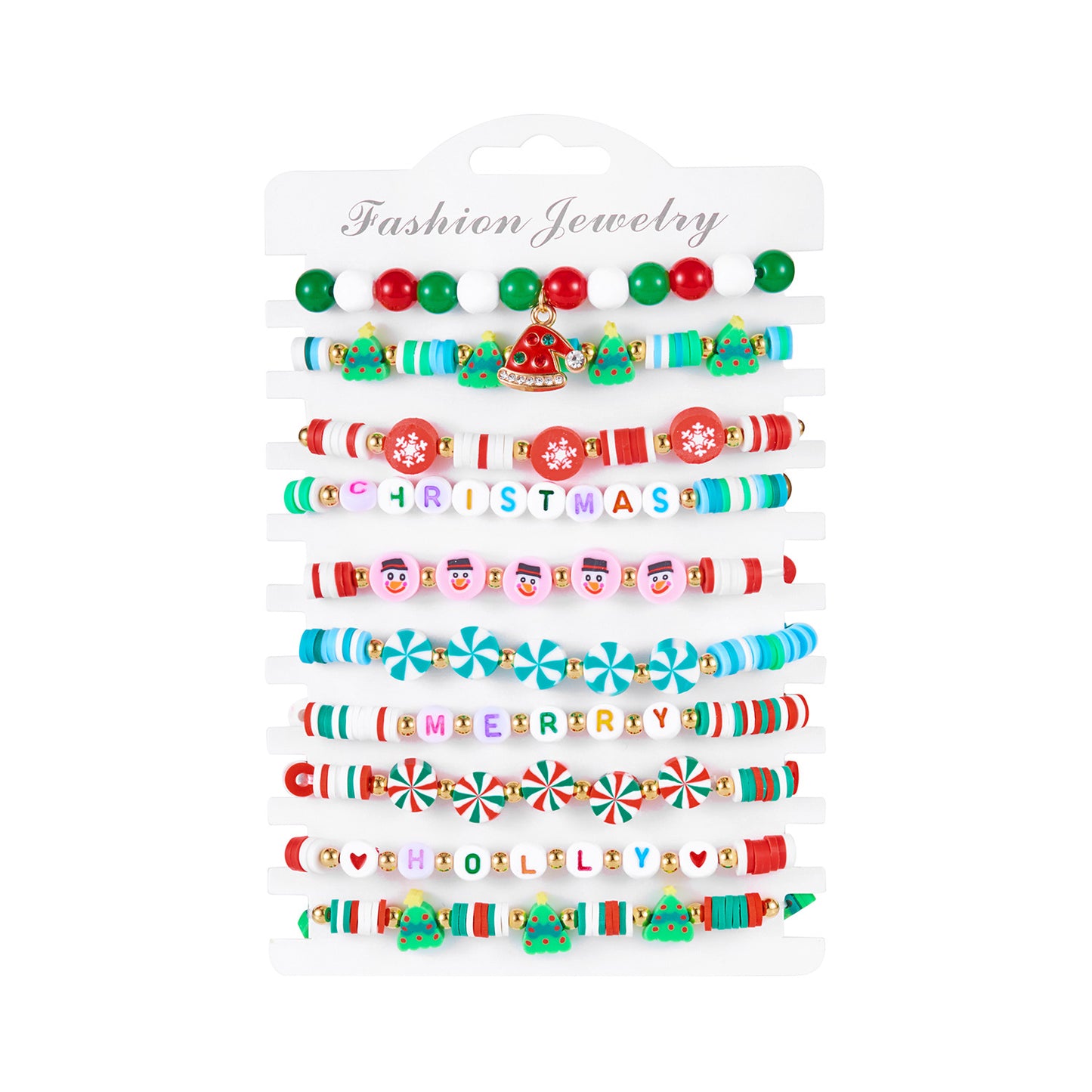 Pulsera de Dijes de Árbol de Navidad y Corazón de Aleación de Zinc Hecha a Mano con Cuentas de Copo de Nieve, Reno y Papá Noel para Mujer