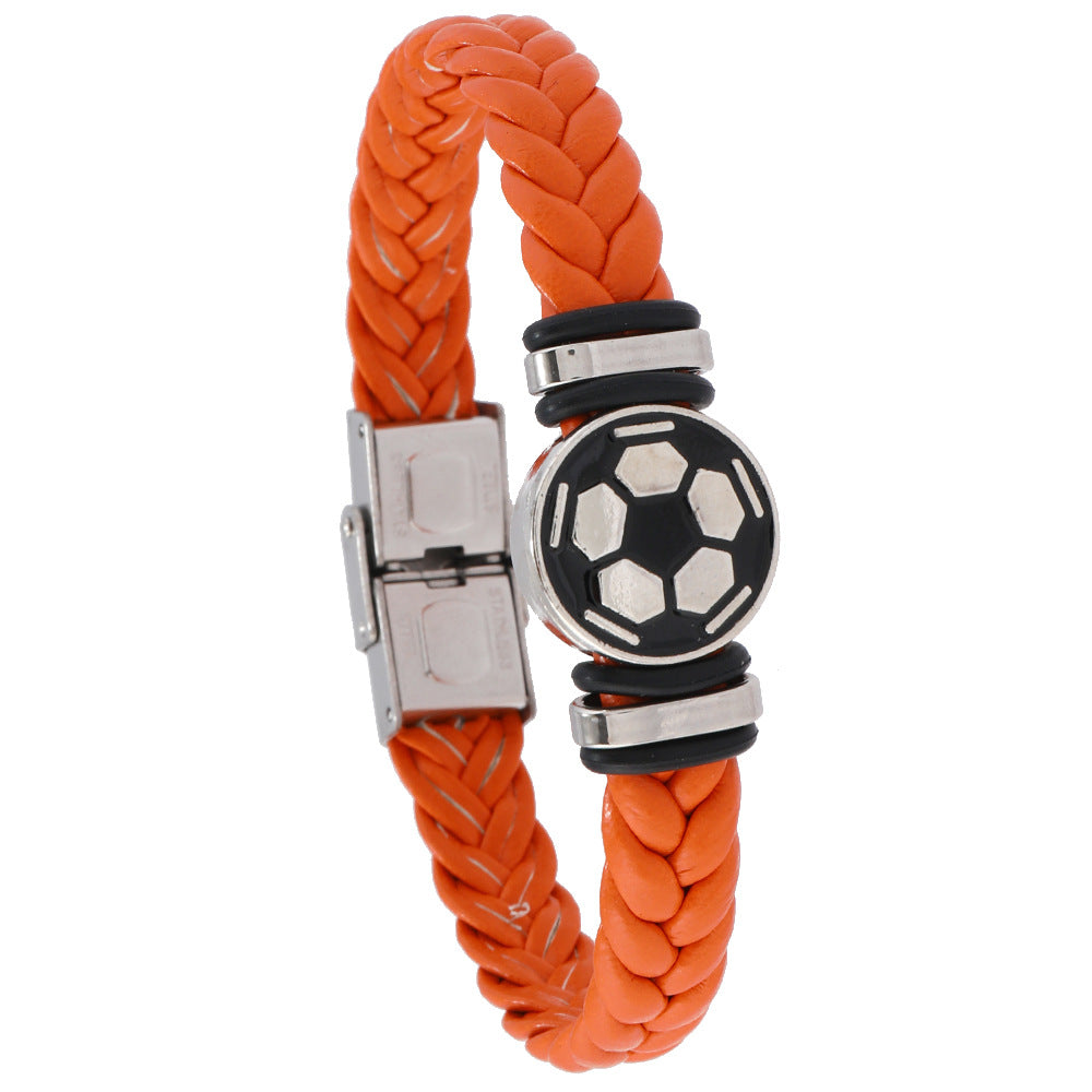 Pulsera unisex de cuero con diseño geométrico pulido y elemento luminoso de balón de fútbol