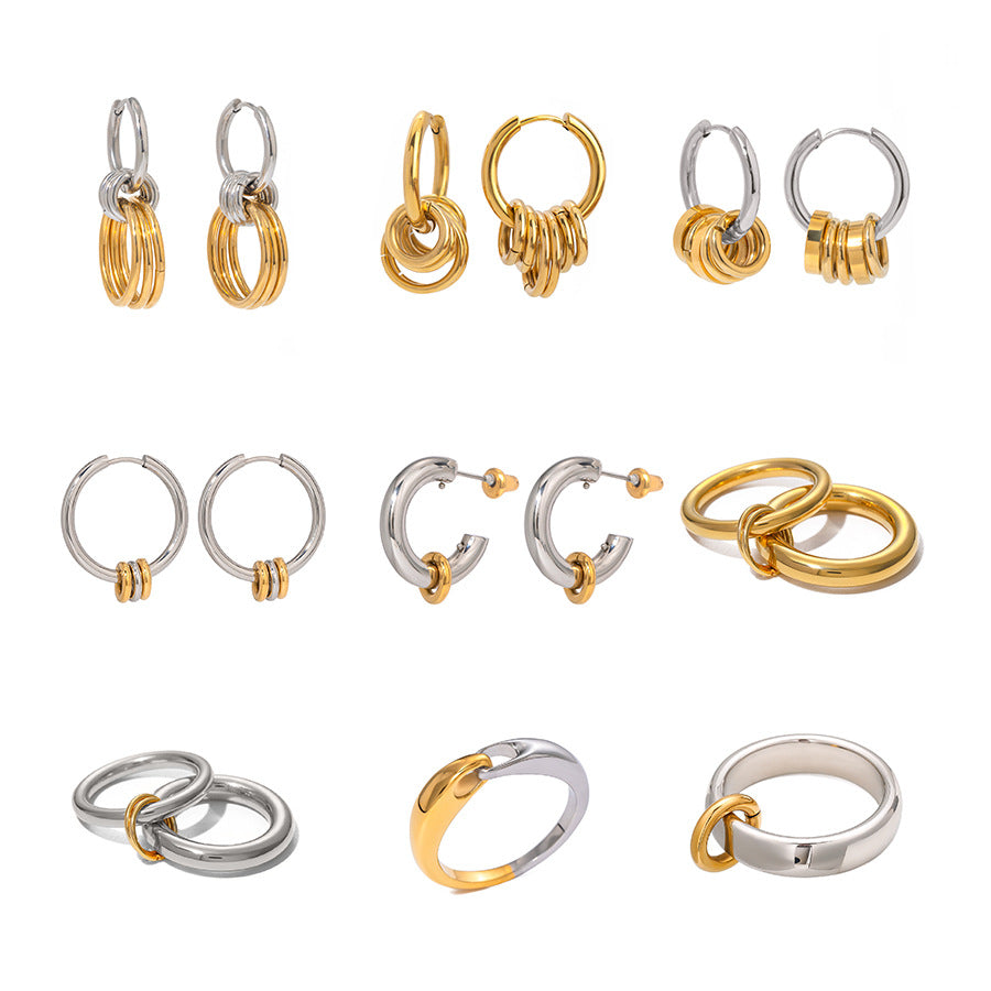 Two-Tone Round Geometric Plated Stainless Steel Earrings for Women