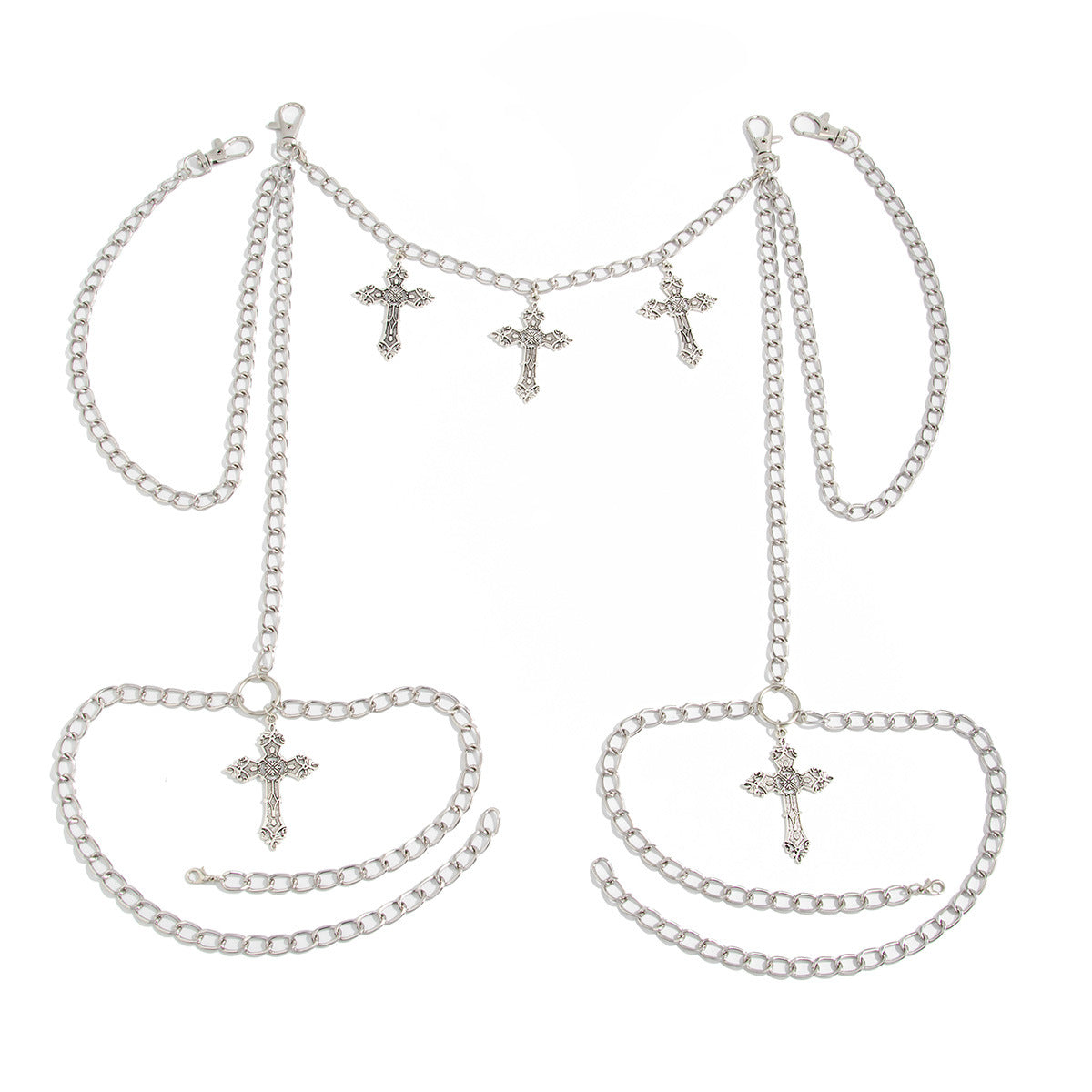 Cavigliera da donna in lega con geometria in stile punk, nappa e ciondolo a croce