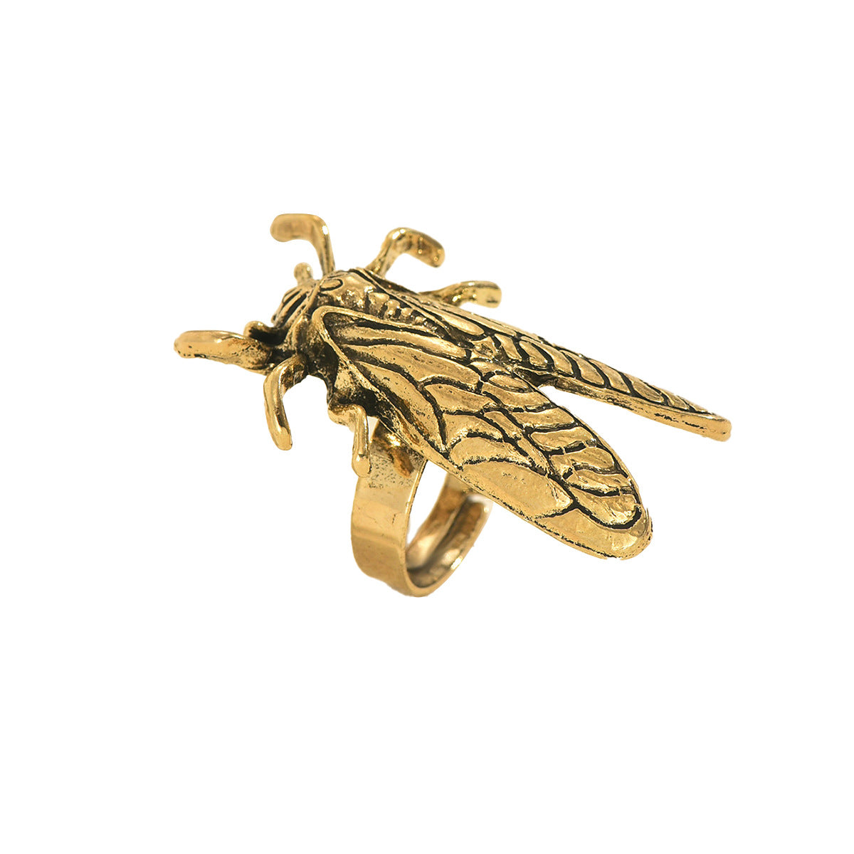 Anillo abierto con forma de cigarra de estilo vintage para mujer, fabricado en aleación de zinc con acabado chapado