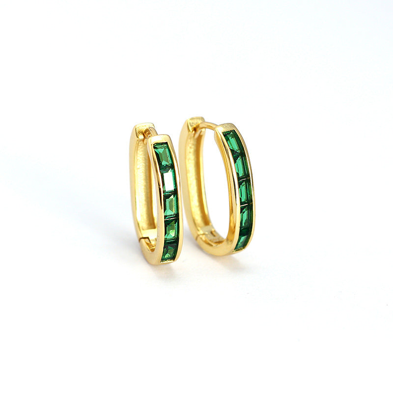 Vintage French-Style Enamel U-Shaped Earrings in Sterling Silver with Geometric Design for Women
