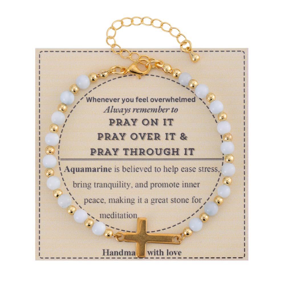 Minimalist Natural Stone Cross Bracelet with Turquoise and Amethyst Inlay for Women