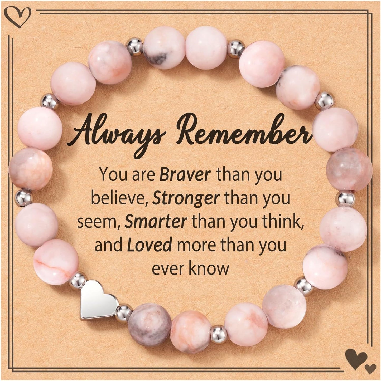 Sweet Heart Shaped Pink Zebra Agate Bracelet for Women