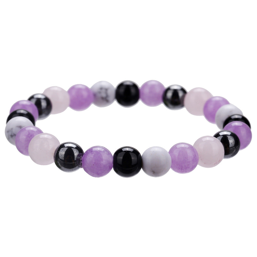 Bohemian Geometric Beaded Bracelet with Natural Stone Beads 8mm Graduated Color Elastic Bracelet for Women and Men