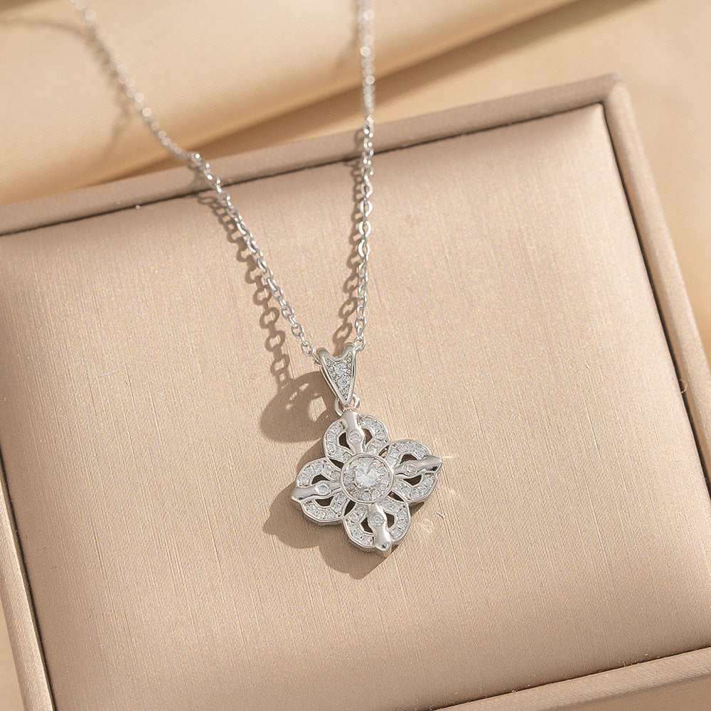 Luxury Minimalist Rhombus Cross Pendant Necklace for Women in Titanium Steel with Gold Plating and Zircon Inlay