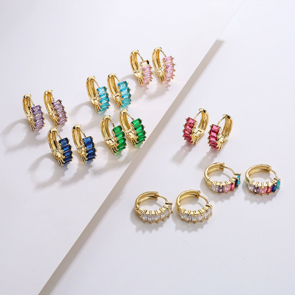 Minimalist Geometric Copper Hoop Earrings with 18K Gold Plating and Micro-Paved Cubic Zirconia for Women