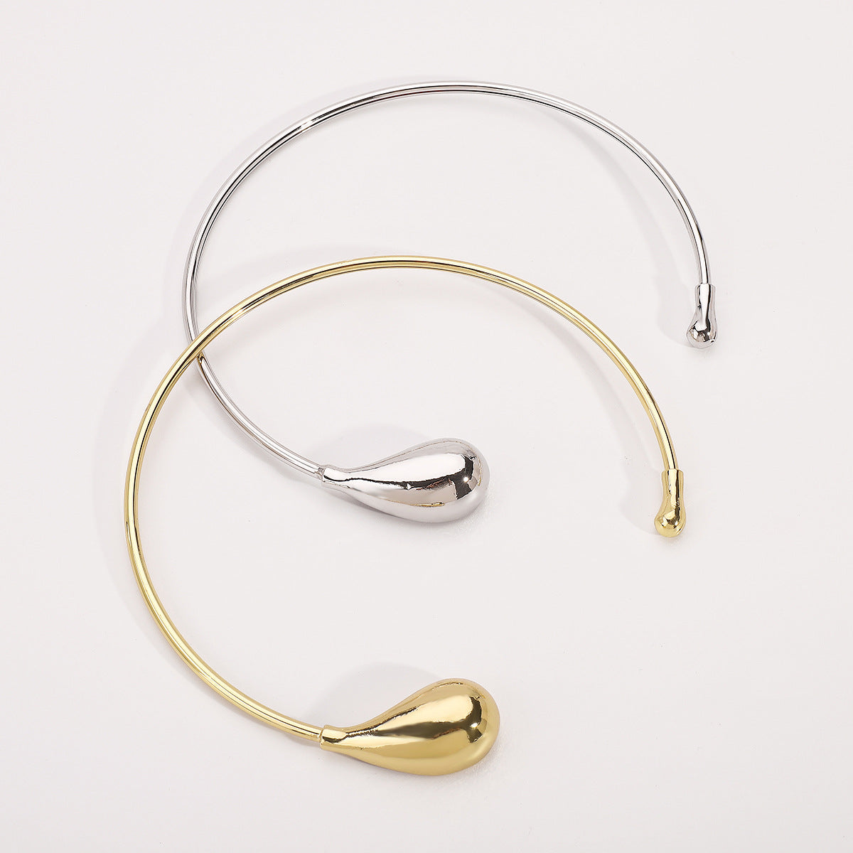 Minimalist Geometric Drop-Shaped Open Collar Necklace for Women with Electroplated Copper Alloy