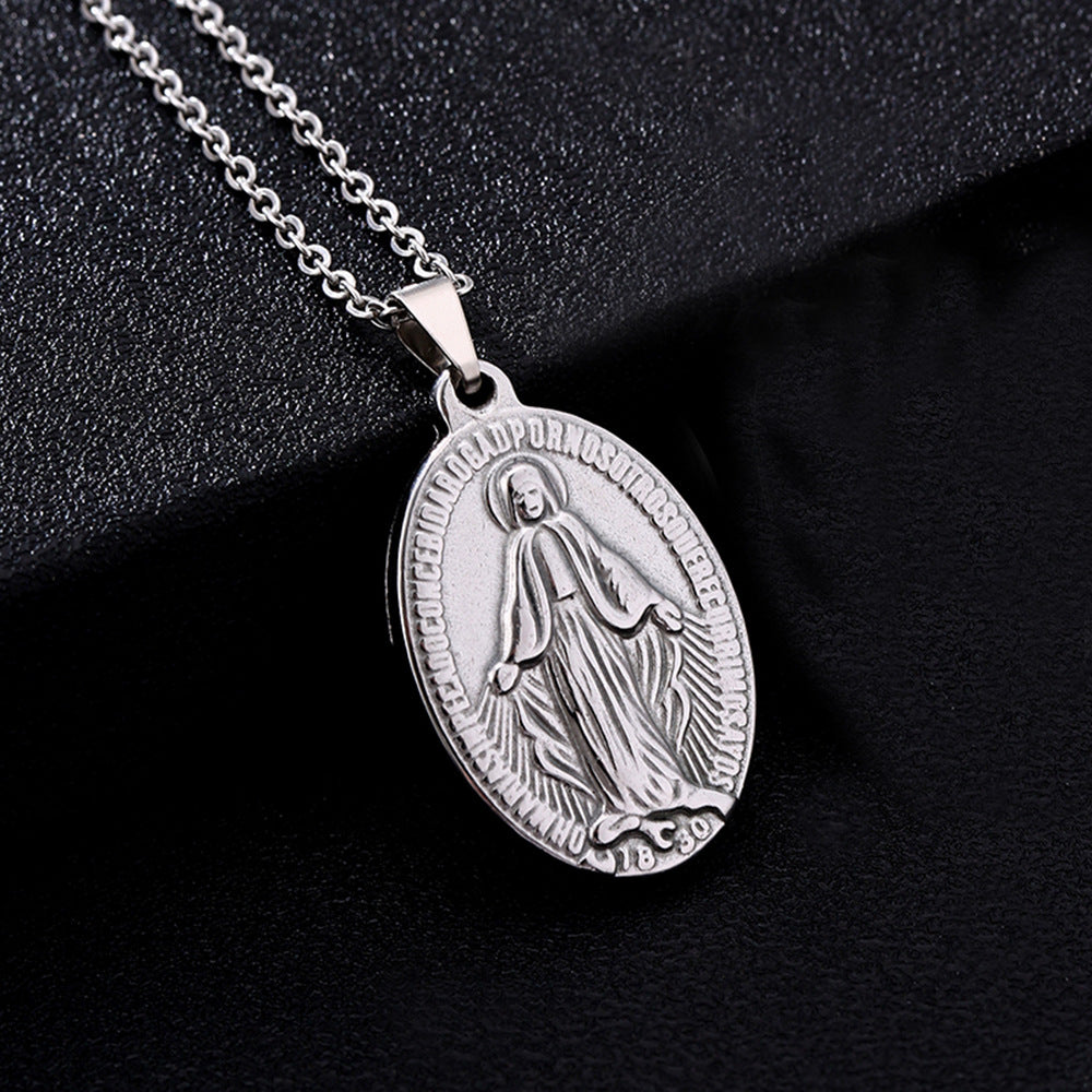 Collana con ciondolo Maria in acciaio inossidabile geometrico vintage con finitura placcata sottovuoto per abbigliamento casual unisex