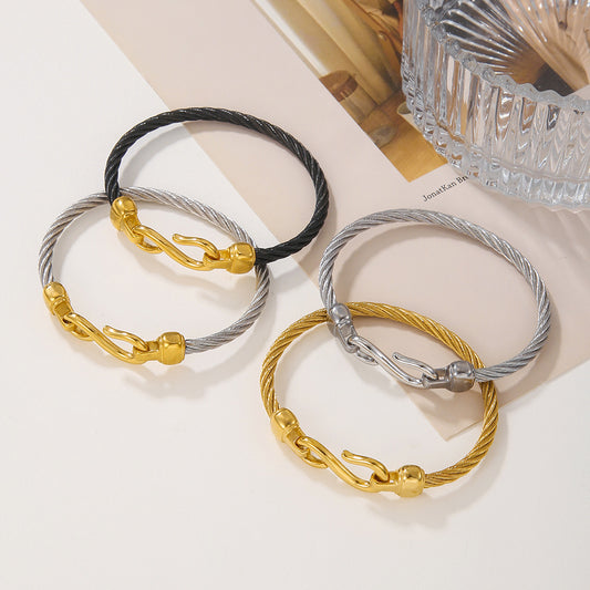 Minimalist Geometric Titanium Steel Figure-8 Fishhook Bracelet Plated Three-Color Stainless Steel Bangle