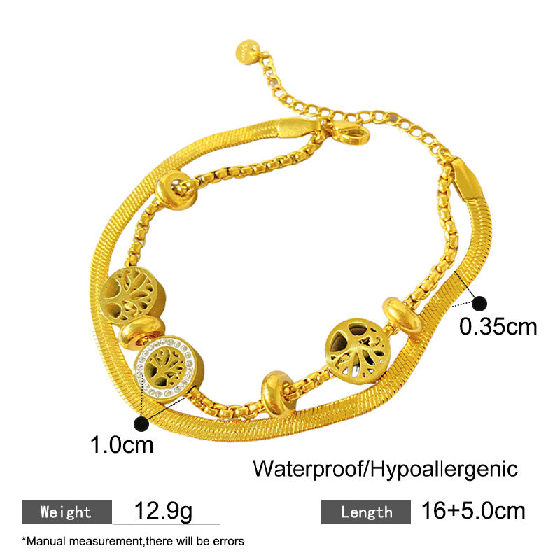 Minimalist Luxury Tree Leaf Plated Titanium Steel Box Chain Bracelet for Women