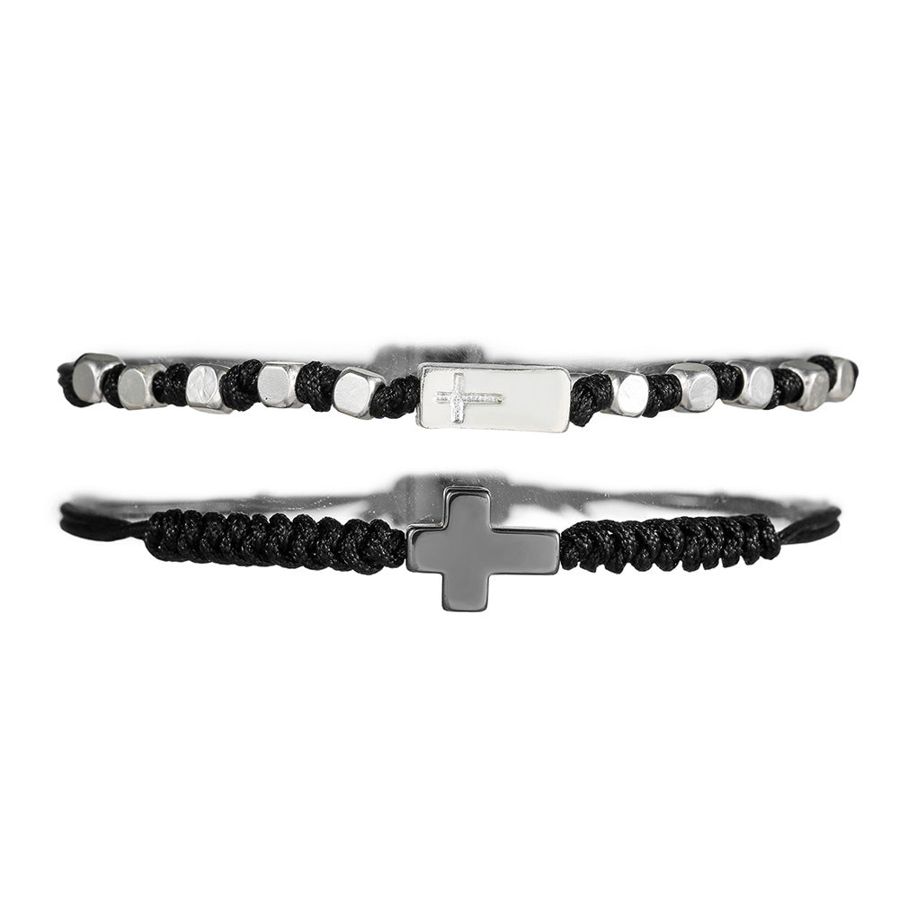 Minimalist 4mm Matte Black Brass Cross Bracelet