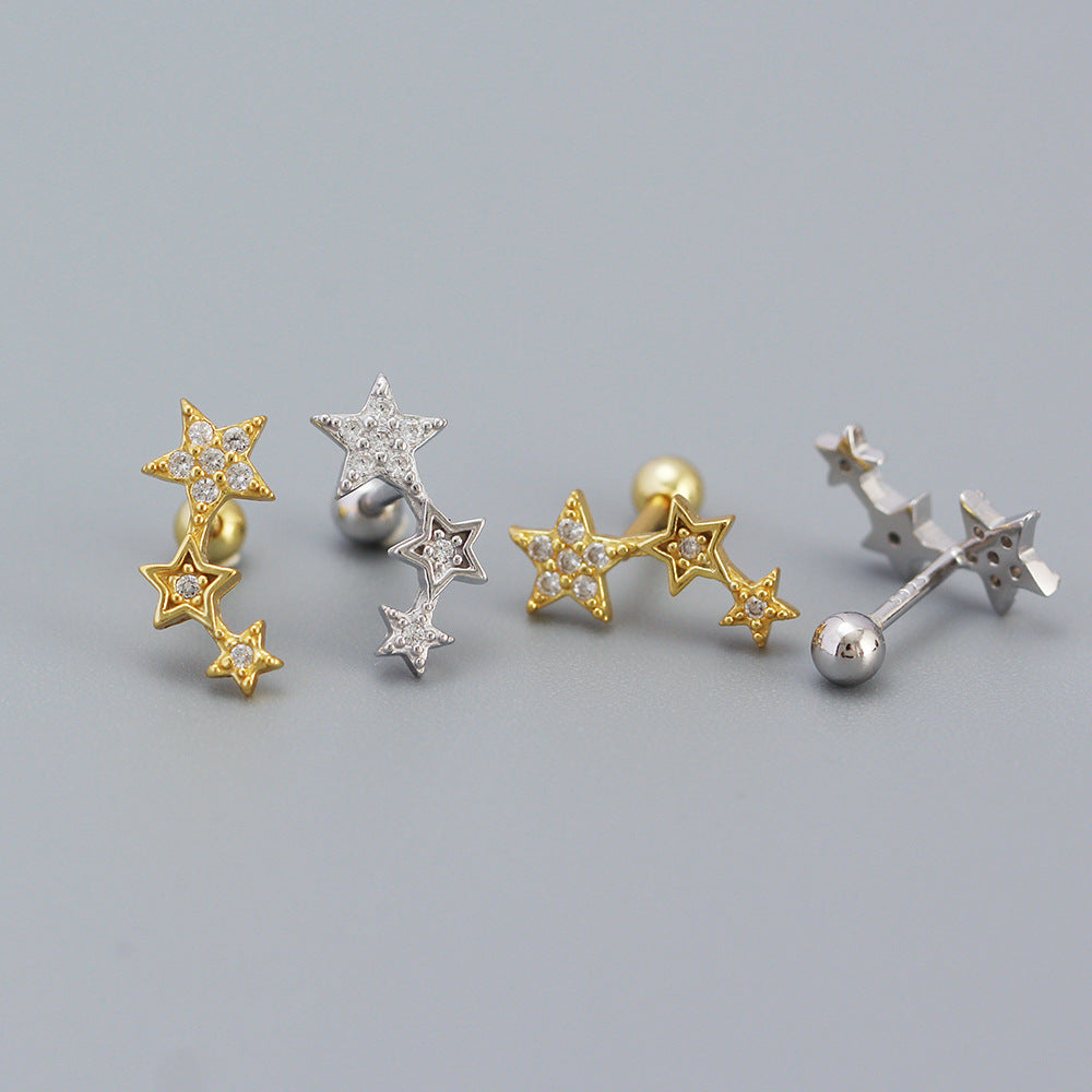 Minimalist Star-Shaped S925 Sterling Silver Ear Cuffs with Rhinestone Inlay for Women