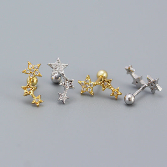 Orecchini a clip minimalisti a forma di stella in argento sterling S925 con intarsio di strass da donna