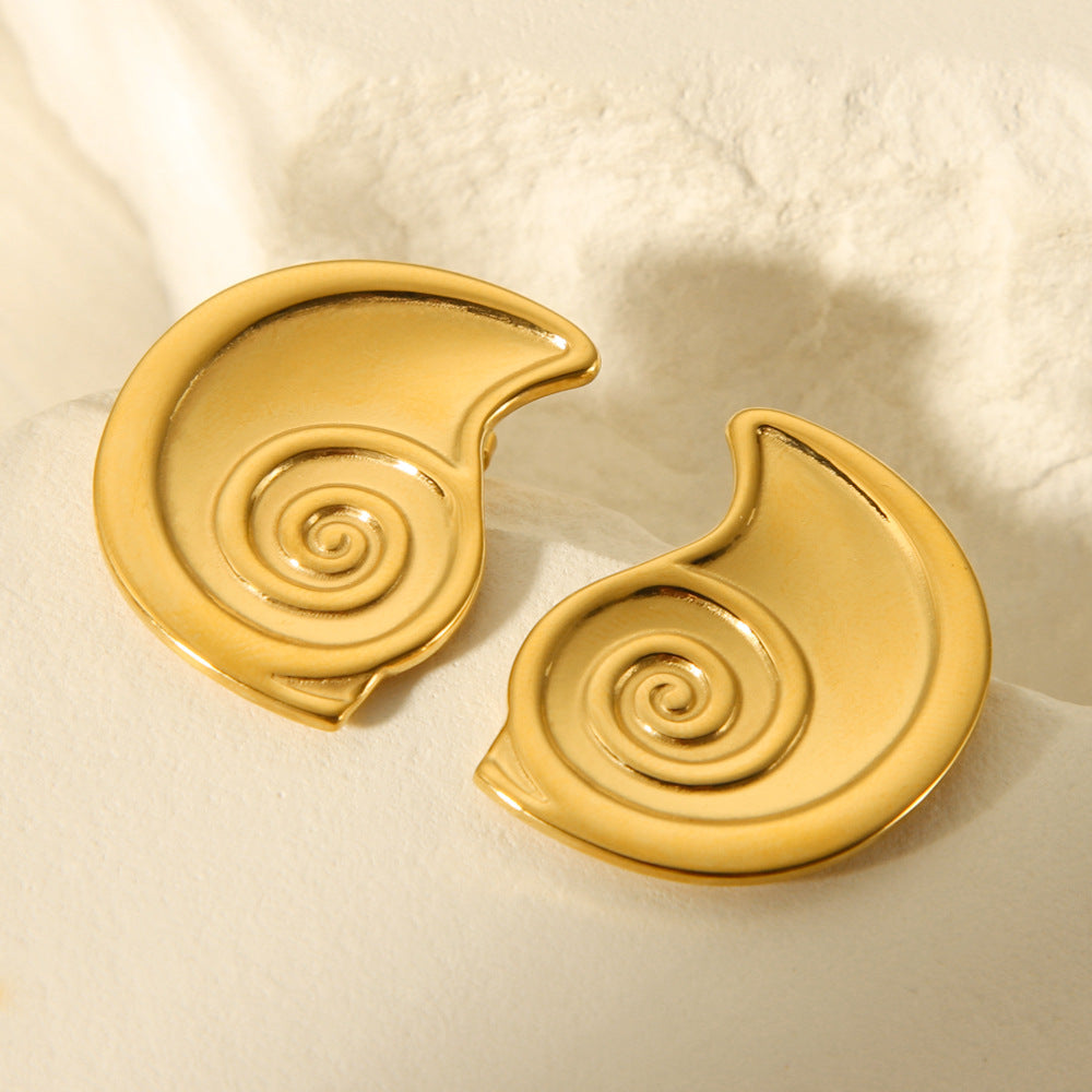 Fashion 18K Gold Plated Stainless Steel Conch Shape Geometric Earrings for Women