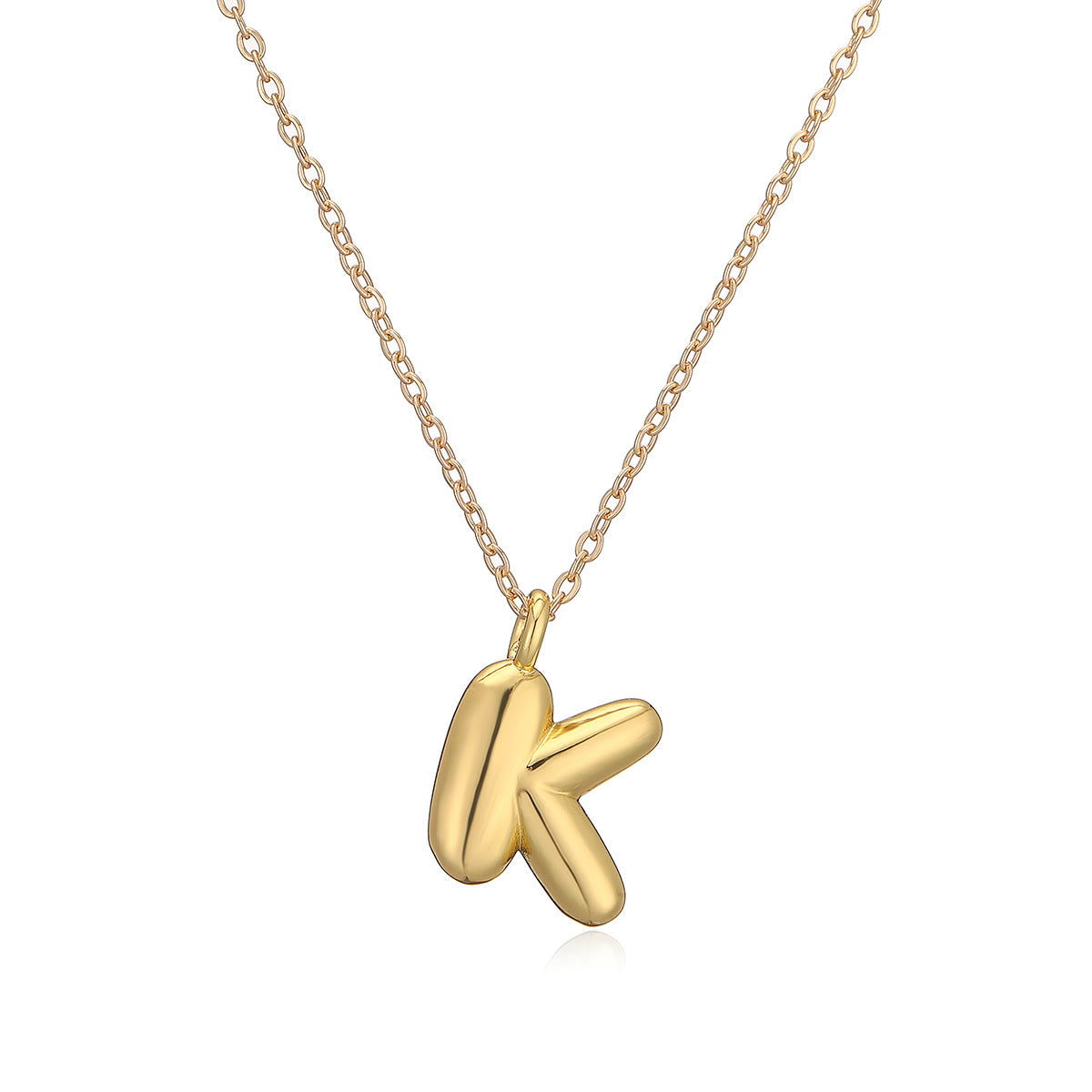 Minimalist Letter-Shaped Copper Pendant Necklace with Real Gold Plating for Women