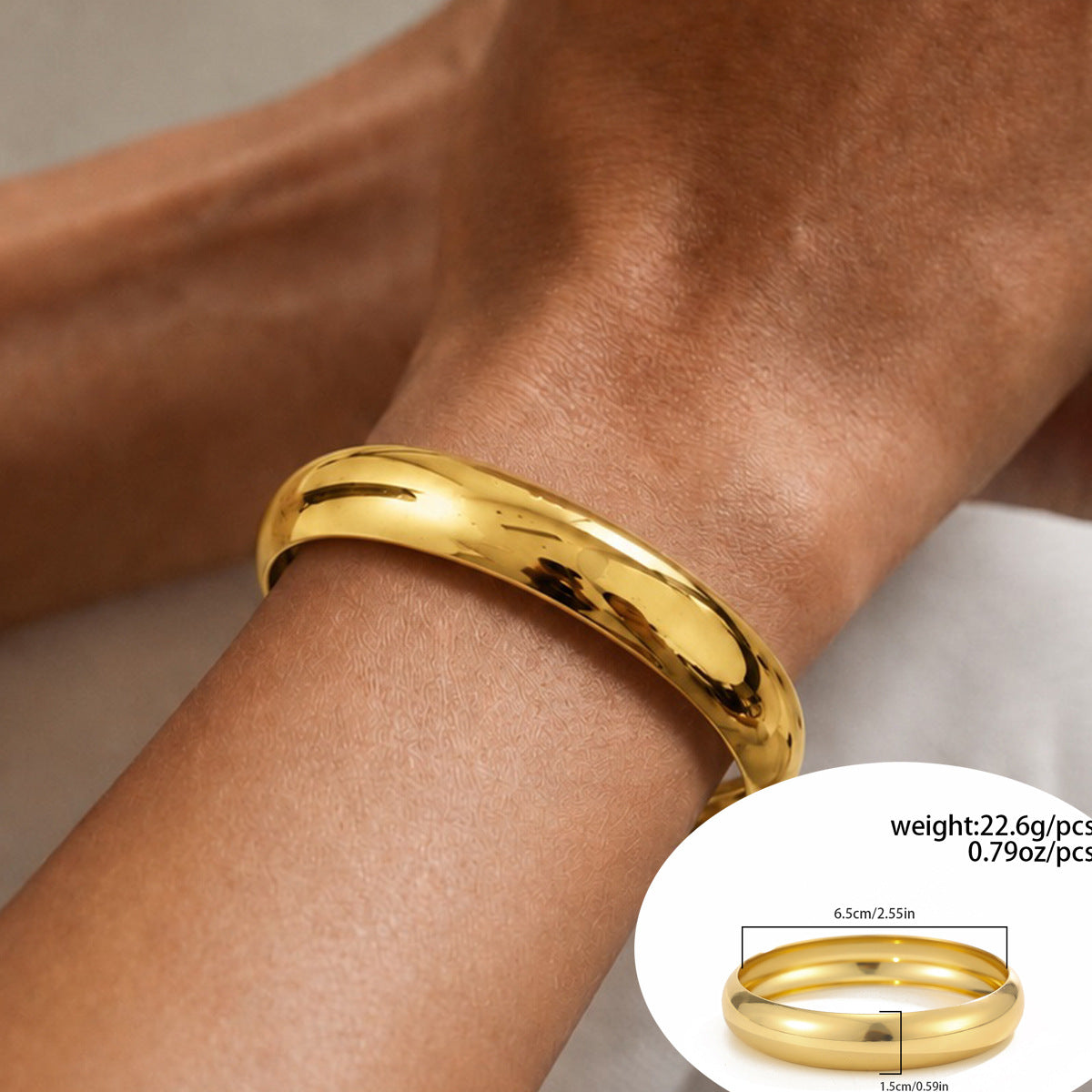 Minimalist Round PVD Polished Stainless Steel Bangle Bracelet