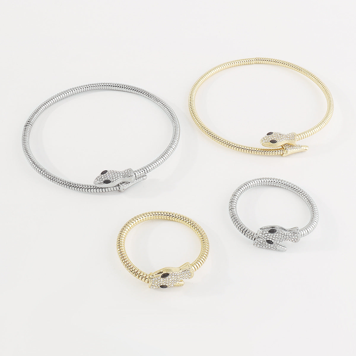 Collar de Serpiente Geométrico Atrevido con Incrustaciones de Pedrería y Hierro Galvanizado para Mujer