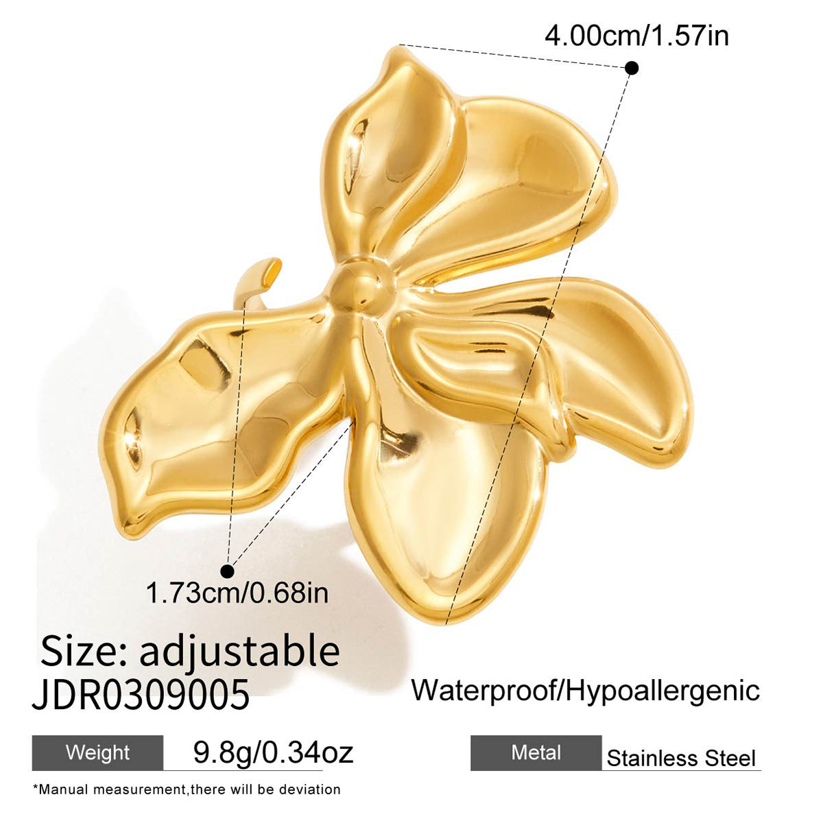 Elegant Geometric Floral Gold Plated Stainless Steel Ring for Women