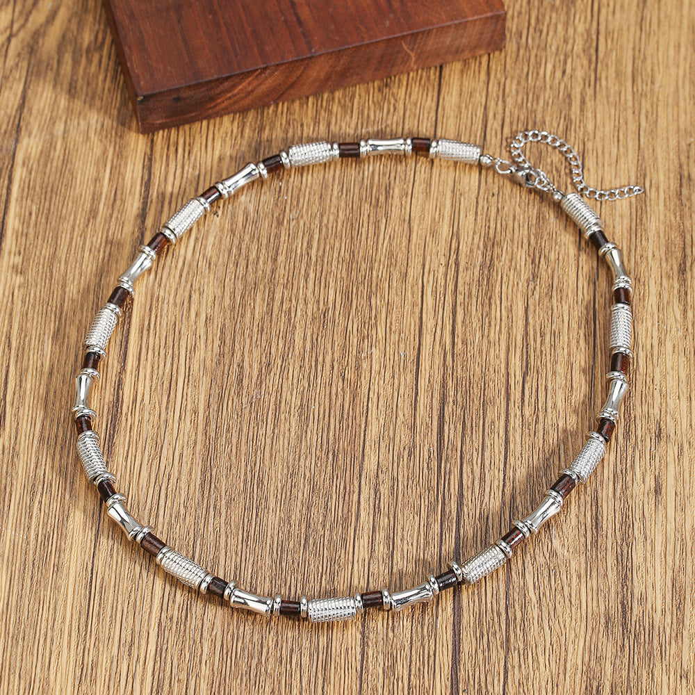 Minimalist Hip-hop Geometric Round Wood Beads Cable Chain Necklace for Unisex