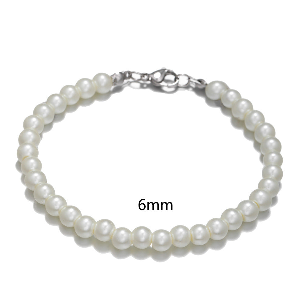 Men's Round Geometric Stainless Steel Pearl Necklace with Alloy Pendant on Cable Chain