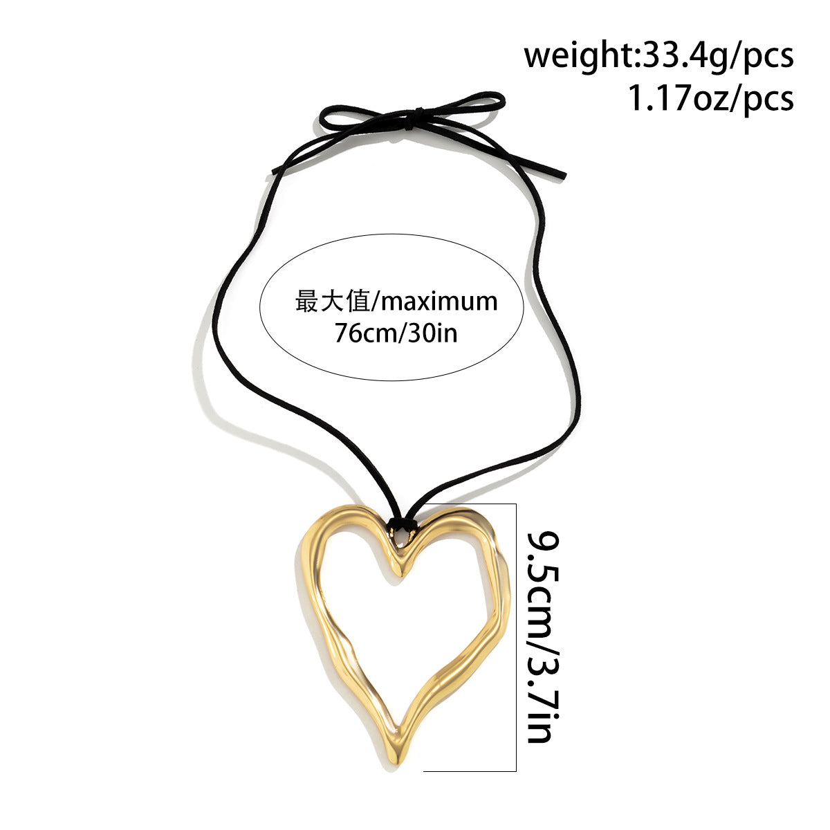 Collana con ciondolo a forma di cuore cavo irregolare dolce e grintoso da donna, ciondolo geometrico in metallo con finitura placcata su catena di cordino cerato