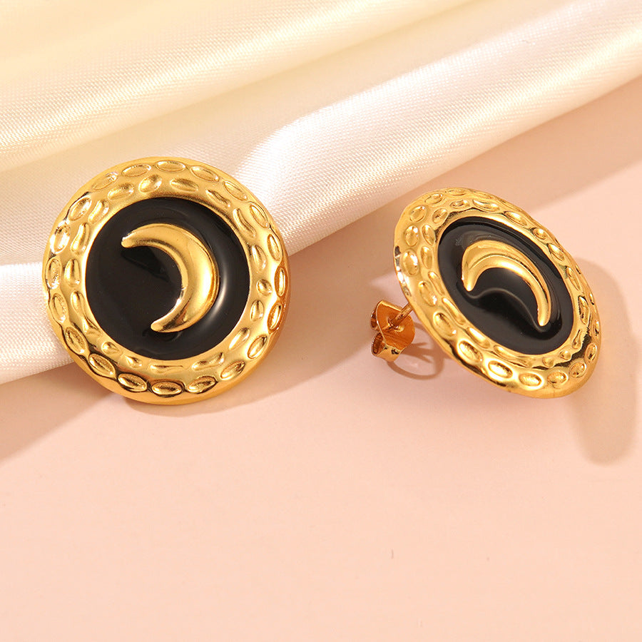 Casual Stainless Steel Drip Oil Star Moon Round Earrings