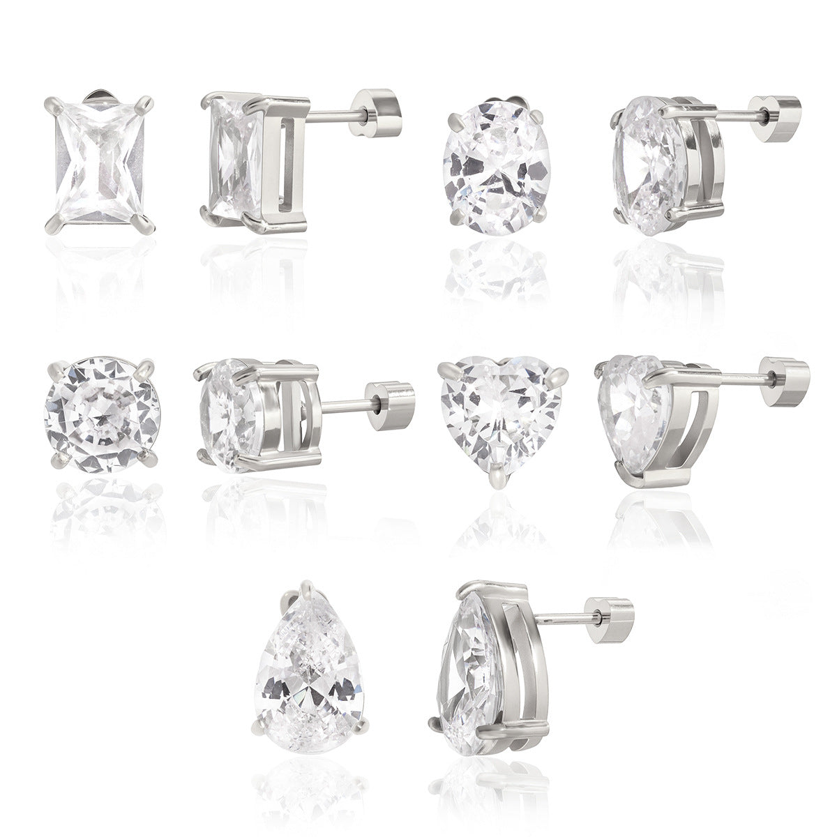 Minimalist Elegant Geometric Heart Stainless Steel PVD Cubic Zirconia Stud Earrings for Women