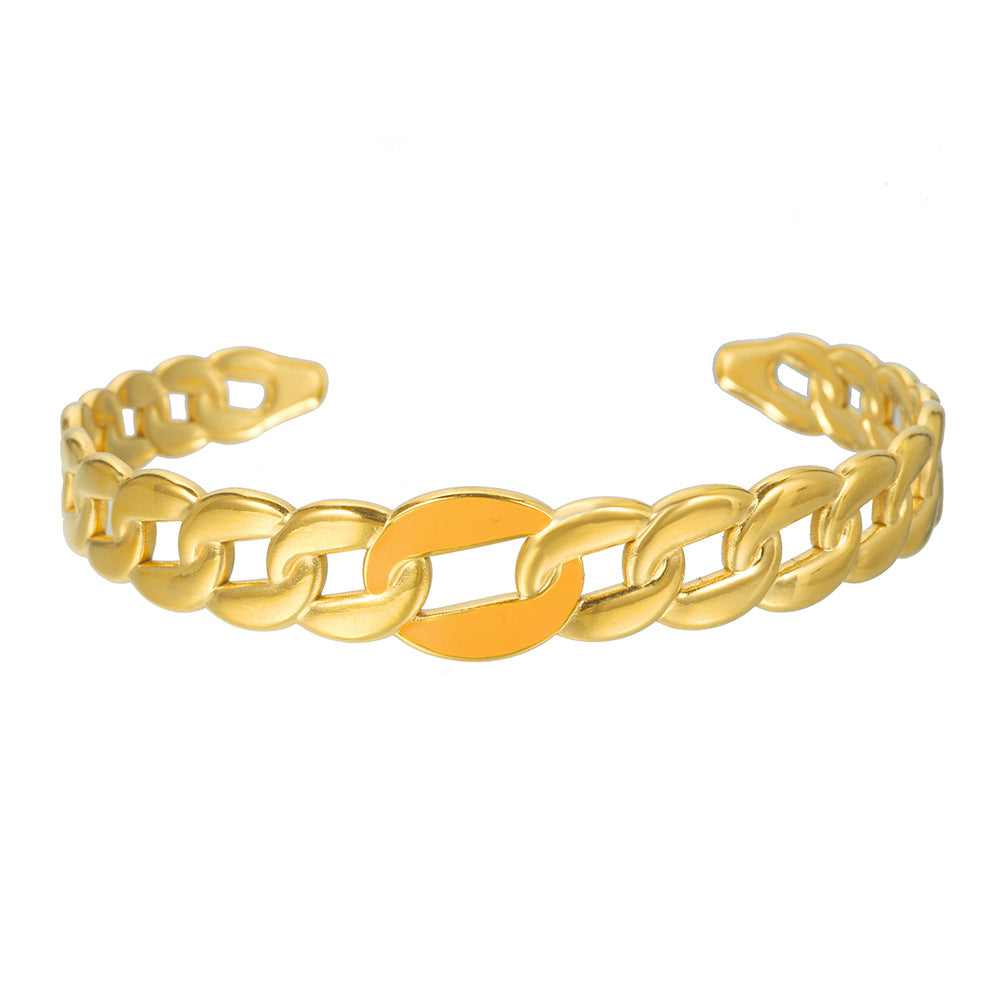 Vintage Twisted Open Cuff Stainless Steel Titanium Steel Bracelet with Drip Oil Plating Round Geometric Design