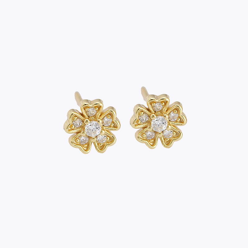 Vintage Sweet Floral 925 Sterling Silver Cubic Zirconia Stud Earrings for Women