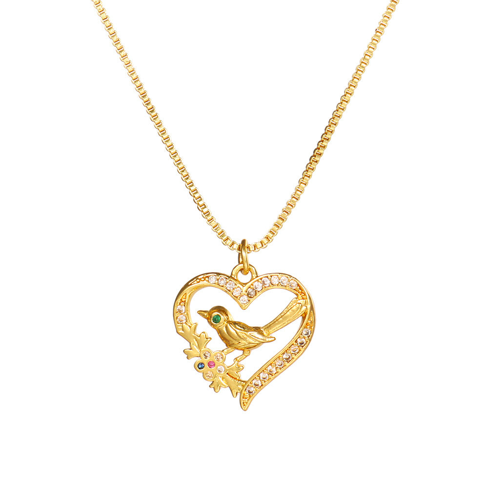 Brass Cubic Zirconia Butterfly Cross Dragonfly Heart Moon Pendant Necklace for Women with Box Chain