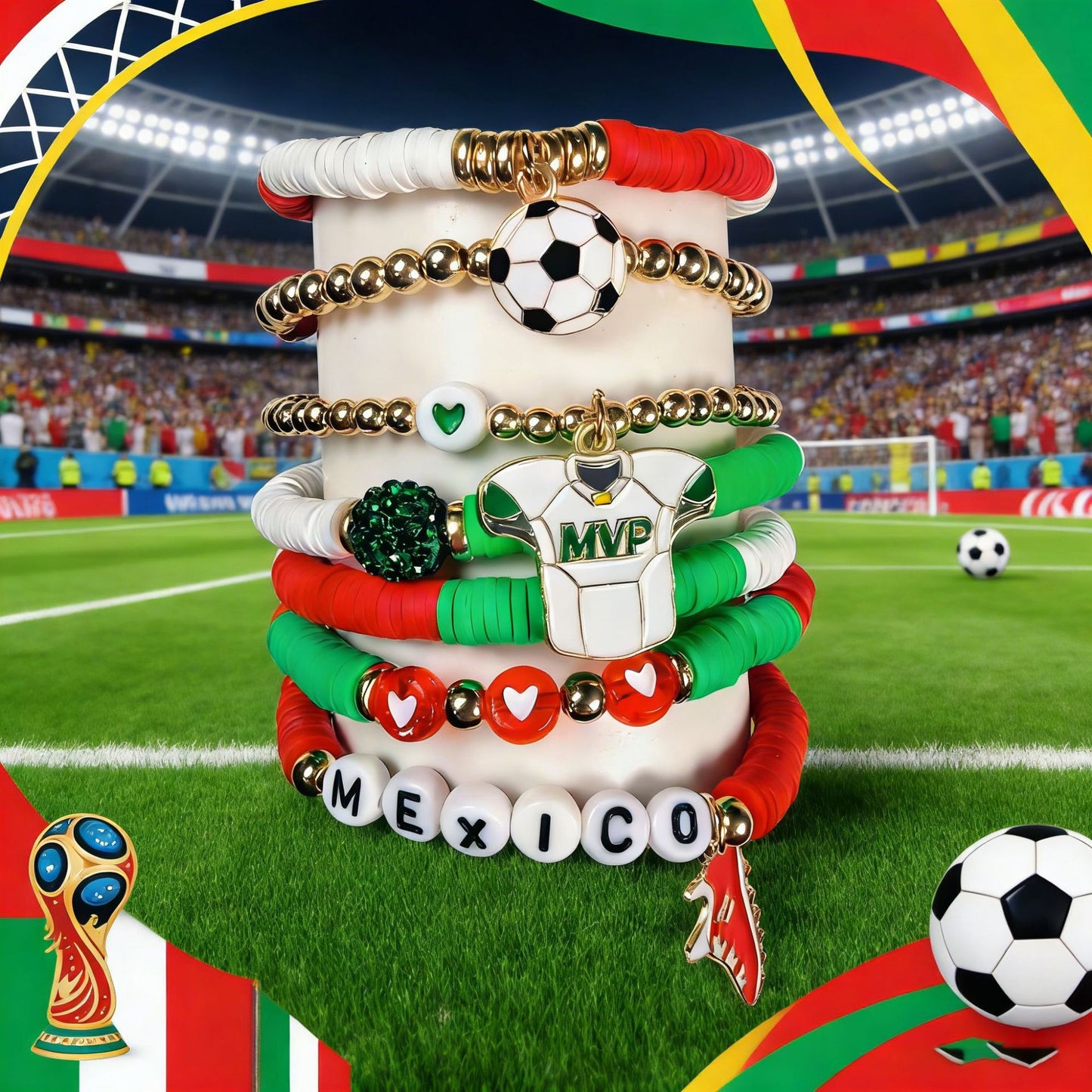 Vintage Handmade Resin Bracelet Unisex World Cup Fan Jewelry